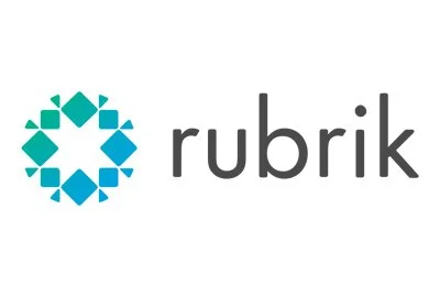 Rubrik logo featuring a circular pattern of blue geometric shapes and the word 'rubrik' in lowercase letters.