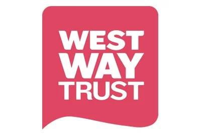 West Way Trust logo with white text on a pink background.